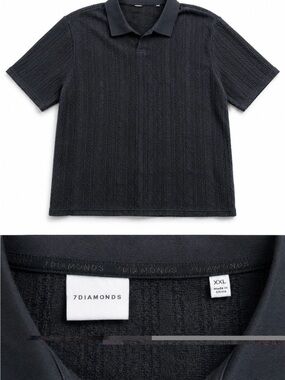 7 Diamonds Black Short-Sleeve Textured Polo